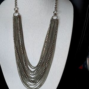 Multi Strand Silver tone & Rhinestone Necklace